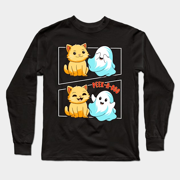 Funny Cat Pun Peek A Boo Men Kids Women Halloween Long Sleeve T-Shirt by KsuAnn